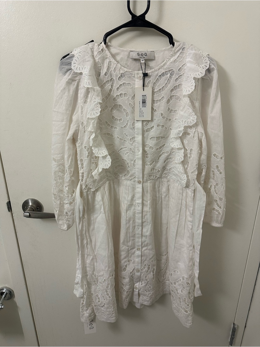 SEA White Eyelet Ruffle Button-Front Dress